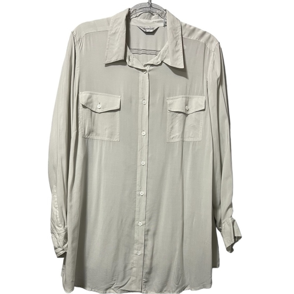 Avenue Long Sleeve Double Chest Pocket Gray Button Up Shirt Size 22/24